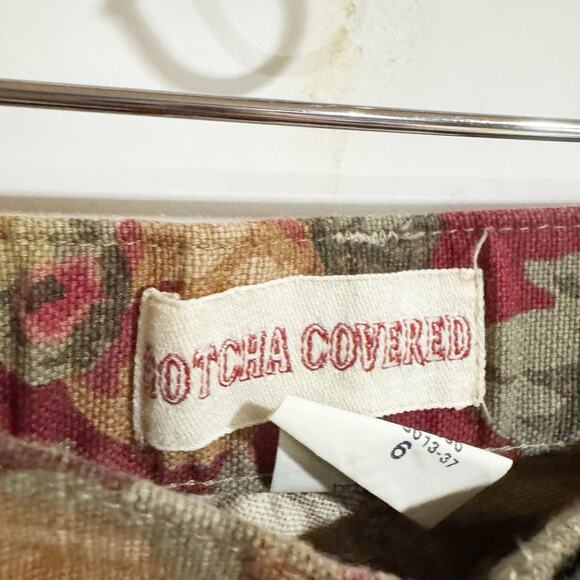 Gotcha Covered Women Size 6 Red Floral Denim High Rise Wide Leg Pants 90s - Picture 3 of 5